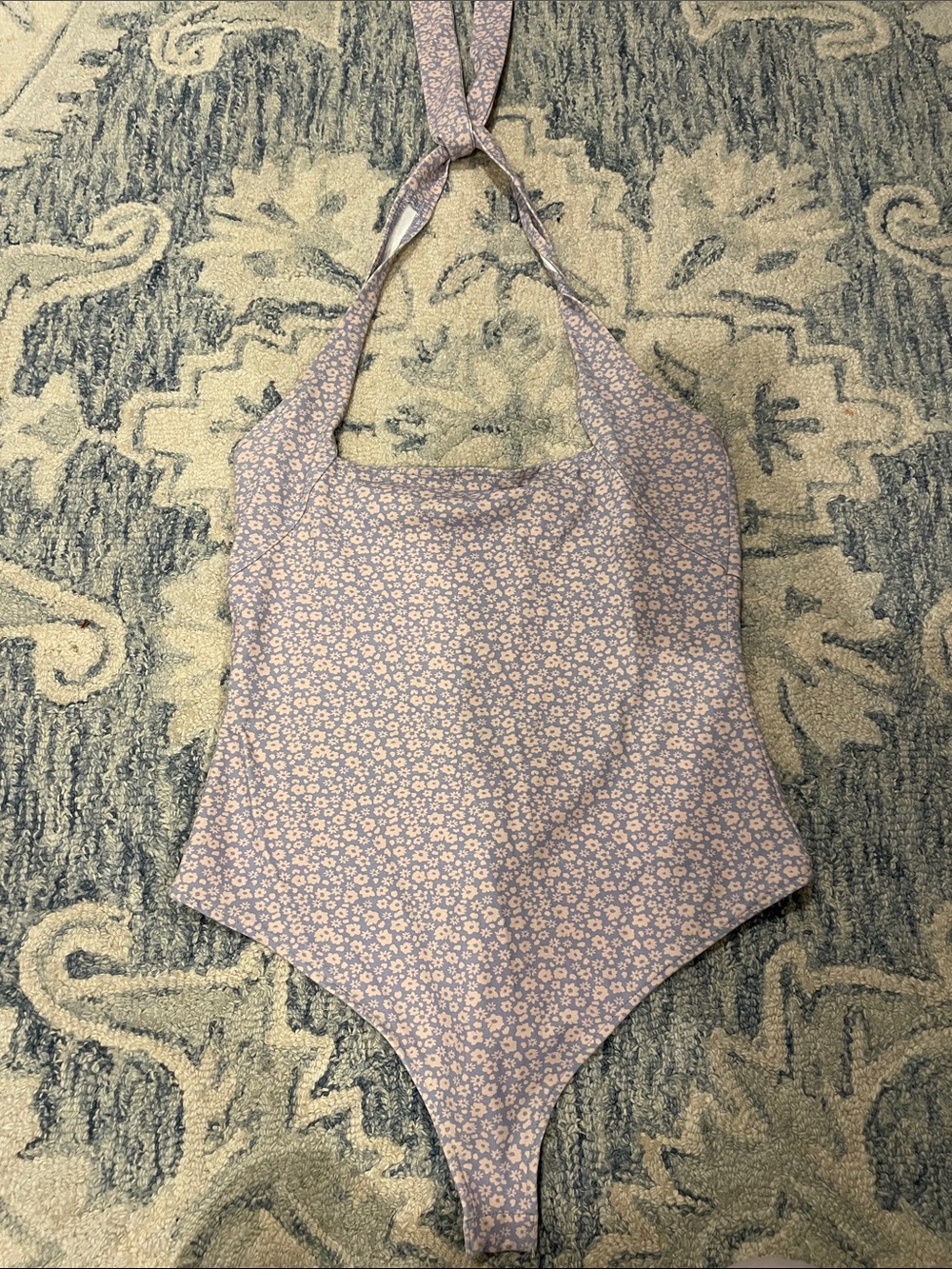 Free People Lavender Floral Halter Bodysuit